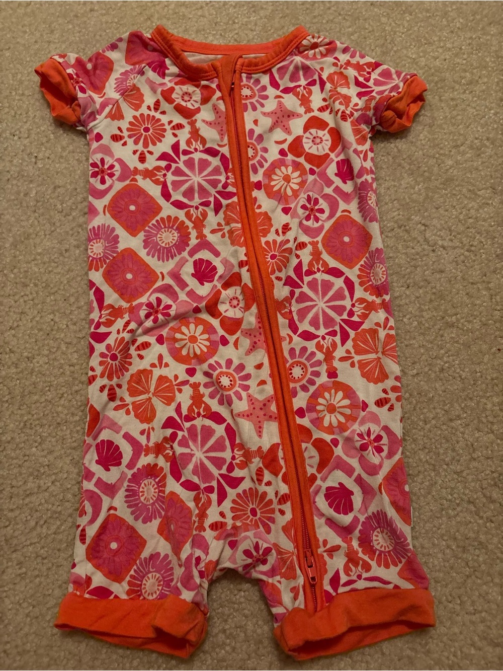 Little Sleepies Orange & Pink Floral Short Sleeve Footie